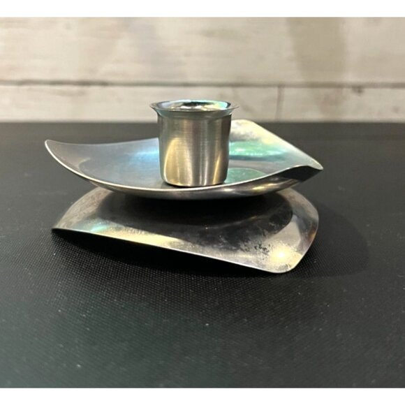 Danish Styler Avon Mid-Century Modern Stainless Steel Taper Candle Holder - Picture 1 of 9